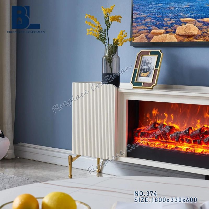 Home Furniture Living Room Indoor Heater Modern White Marble Top TV Stand with Electric Fireplace Insert for Home Decorative for Sale