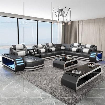 Modern Style Genuine Leather Sofa Couch with LED Light for Apartment Furniture