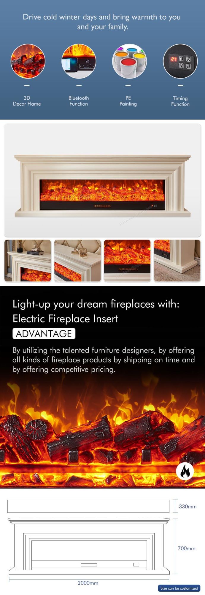 Modern Furnituire Home Decoration Electric Fireplace TV Stand with Simulation Charcoal Fire Electric Stove