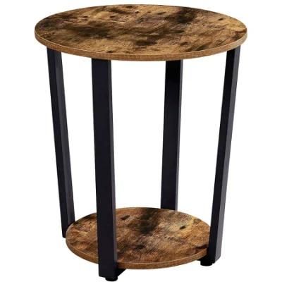 2-Tier Industrial Round Side Sofa Table for Living Room