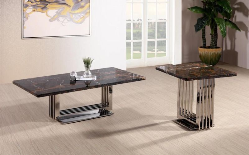 New Design Square Steel Coffee Tables with Two Layers Tempered Glass & Veneer Top Home Furniture