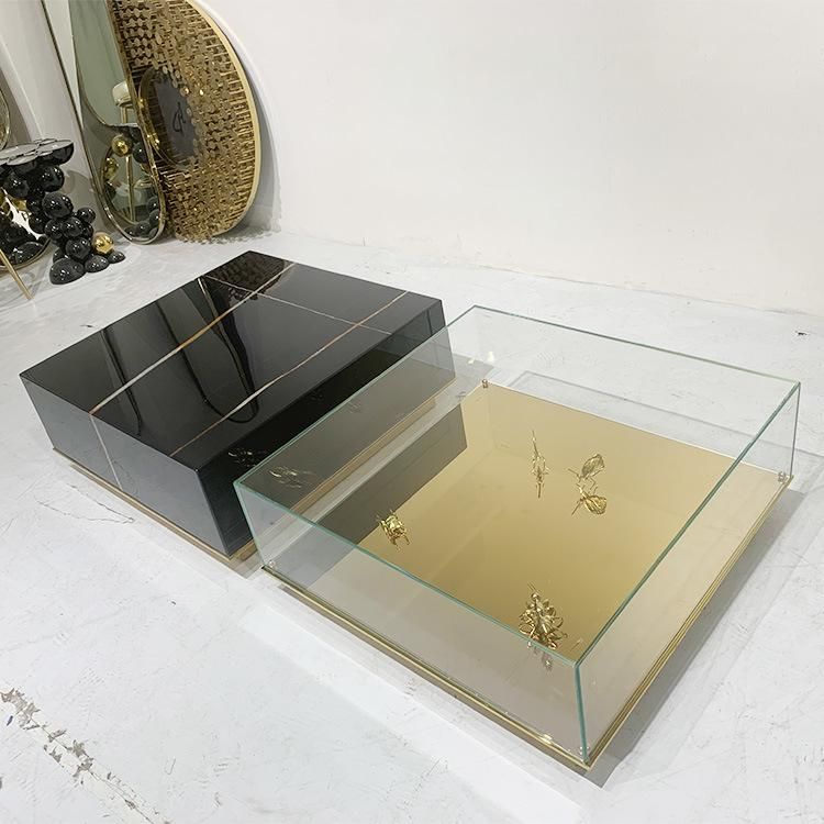 Modern Living Room Furniture Coffee Table Set Black Marble and Glass Centre Table Set Hot Furniture Coffee Tables