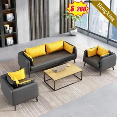 Modern Home Living Room 1+2+3 Seat Sofas Set Office Gray and Yellow Color PU Leather Fabric Sofa