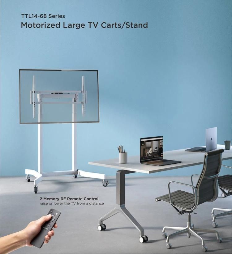 Heavy-Duty Adjustable TV Rolling Floor Stand Motorized Mobile TV Cart with Remote Control