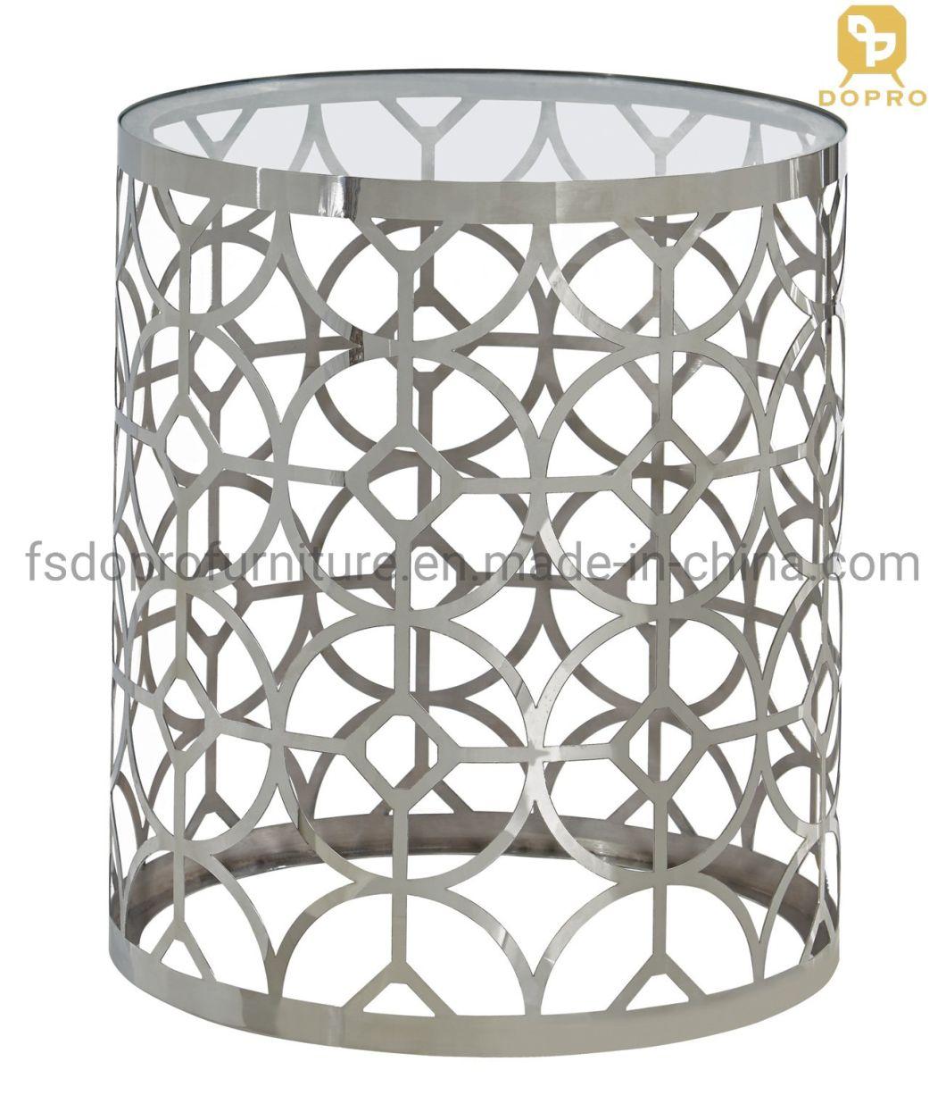 Customized Laser Clear Glass Round Gold End Table Lamp Table