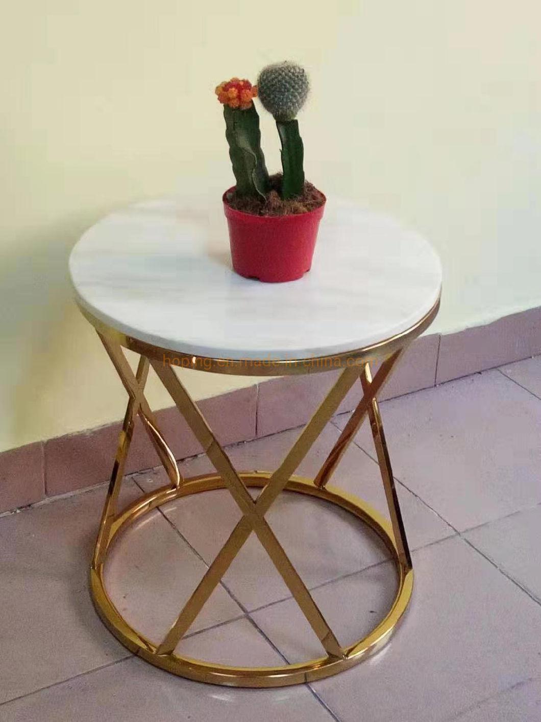 Modern Dining Furniture Luxury Hotel Square Shaped Coffee Side Table with Golden Metal Frame