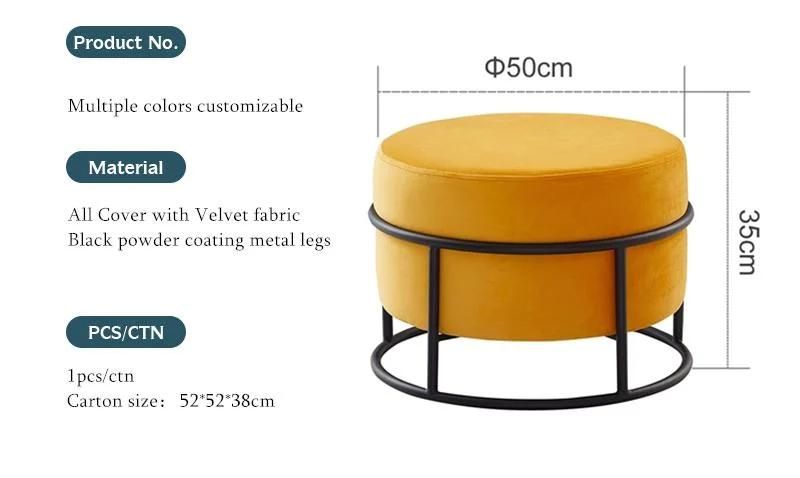 Living Room Furniture Velvet Fabric Round Pouf Small Stool Ottoman