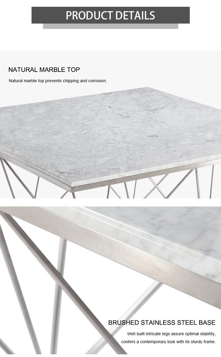 Square Marble Top Dining Table with Stainless Steel Legs