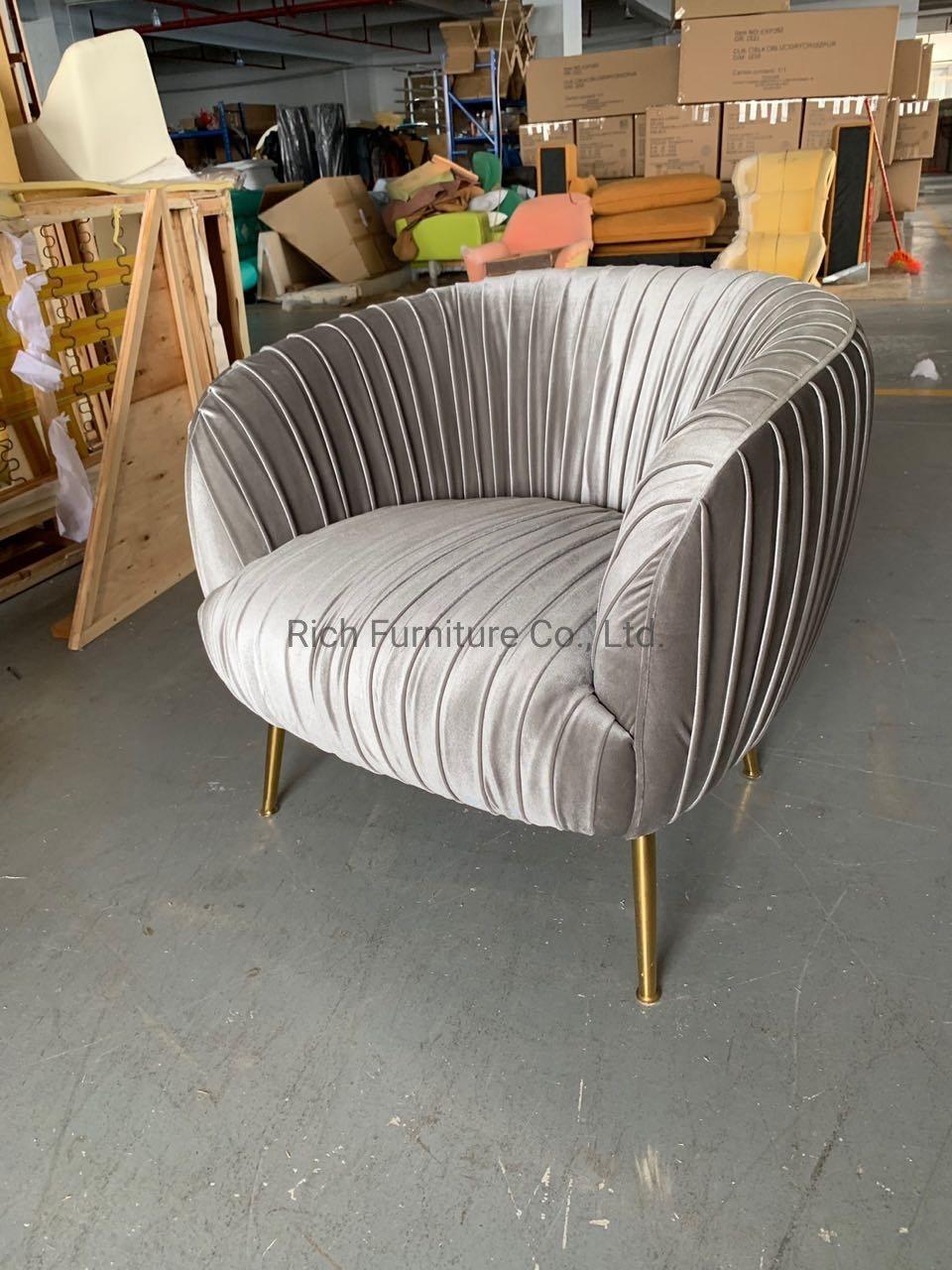 Leisure Sofa Chair Grey Folding Fabric Velvet Cover Arm Chair Couch with Metal Legs Lliving Room Furniture