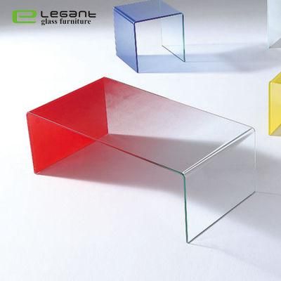 Colorful Crystal Bent Glass Coffee Table / Glass Center Table