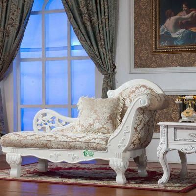 Living Room Furniture Wood Carved Fabric Chaise Lounge in Optional Lounge Sofa Color