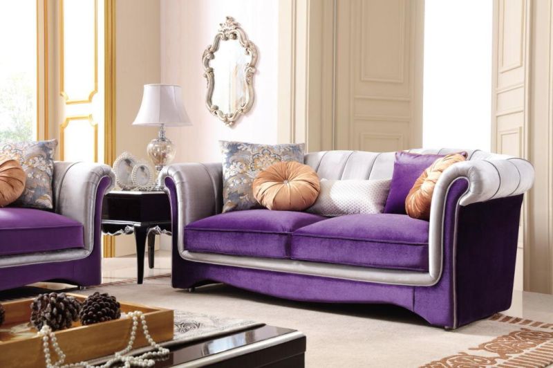 Zhida High Quality Wholesale Home Furniture American Style Classical Living Room Comfortable Fabric Velvet 1 2 3 Seater Sectional Sofa for Villa