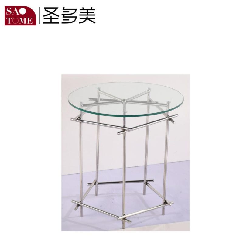 Modern Simple Living Room Furniture Glass Stainless Steel Small Round End Table