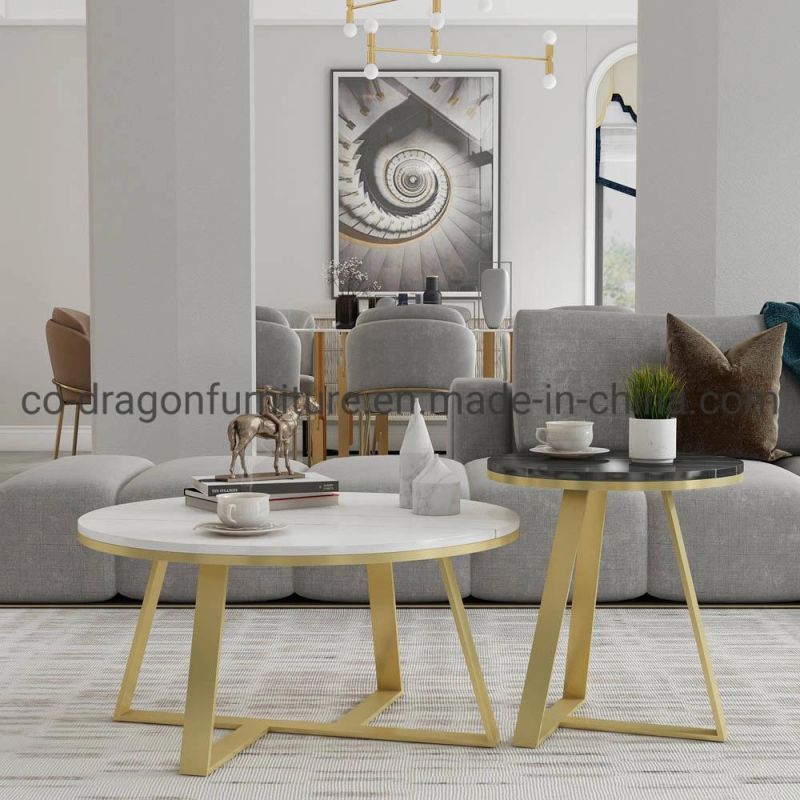 Luxury Home Furniture Stainless Steel Side Table with Marble Top