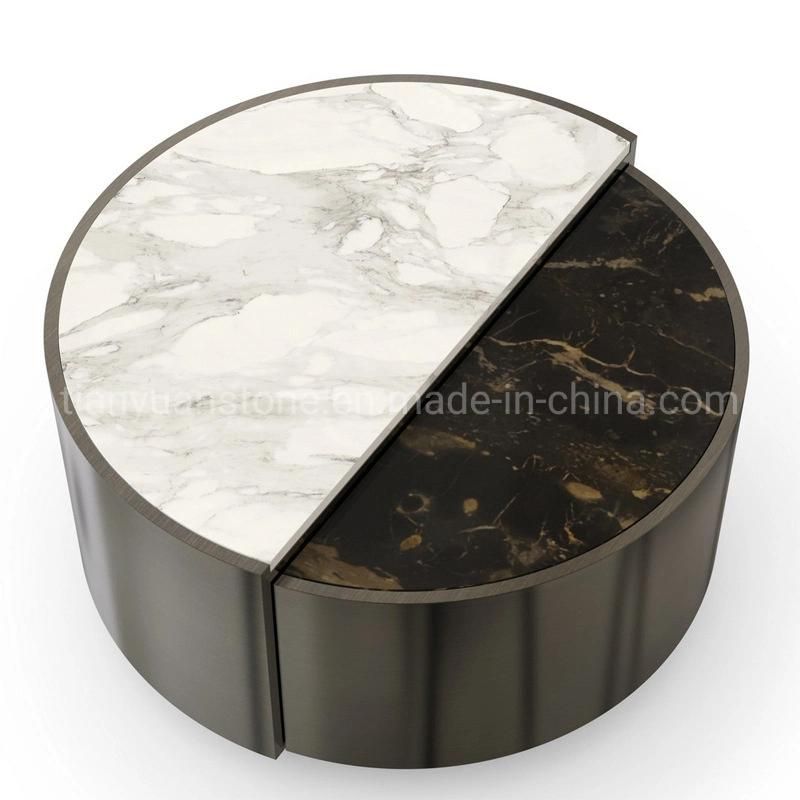 Small Round Tea Table Metal Legs Marble Gold Coffee Table