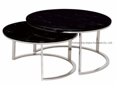 2 for One Set Black Glass Top Stainless Steel Manufacturer Coffee Table