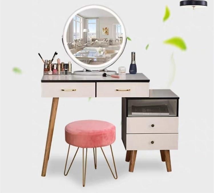 Fashion Living Room Furniture Modern Round Velvet Fabric Stool Makeup Ottoman with Gold Metal Leg