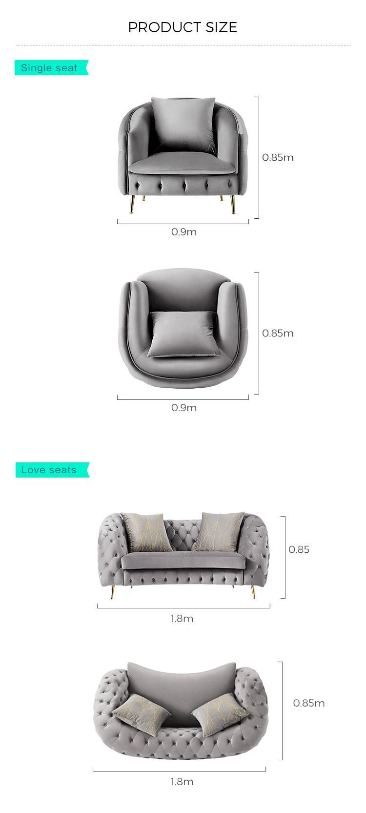 Linsy Luxury Tufty Sofa Set Chesterfield Gray Velvet Sofa Yp2164