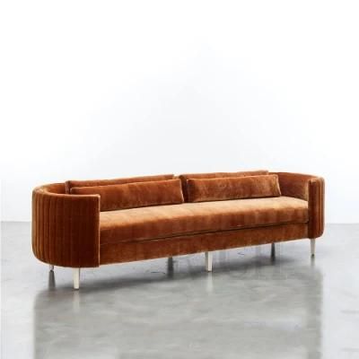 Apartment Sofa Caramel Colour Velvet Couch with Wooden Legs