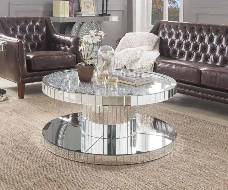 Crushed Diamond Vintage Furniture Wood Mirrored Glass Center Coffee Table Silver Table for Living Room and Hotel