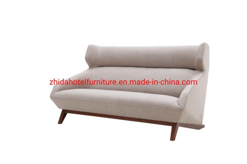 Modern Love Seat Wooden Armrest Hotel Looby Area Fabric Sofa