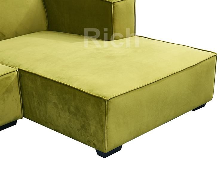 Right Chaise Lounge Green Fabric Velvet Sectional Sofa with Footrest