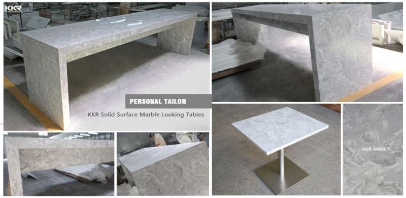 Two Seater Stone Acrylic Solid Surface White Table Top for Food Court