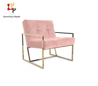 Stylish Modern Restaurant Furniture Pink Velvet Seat Metal Frame Lounge Couch Armchairs