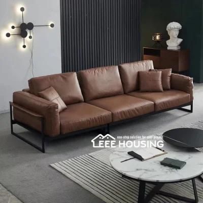 China Factory Supply Genuine Leather Seating Modern Leisure Fabric Couch Italian Minimalism Sofa for Villa Apartment Hotel