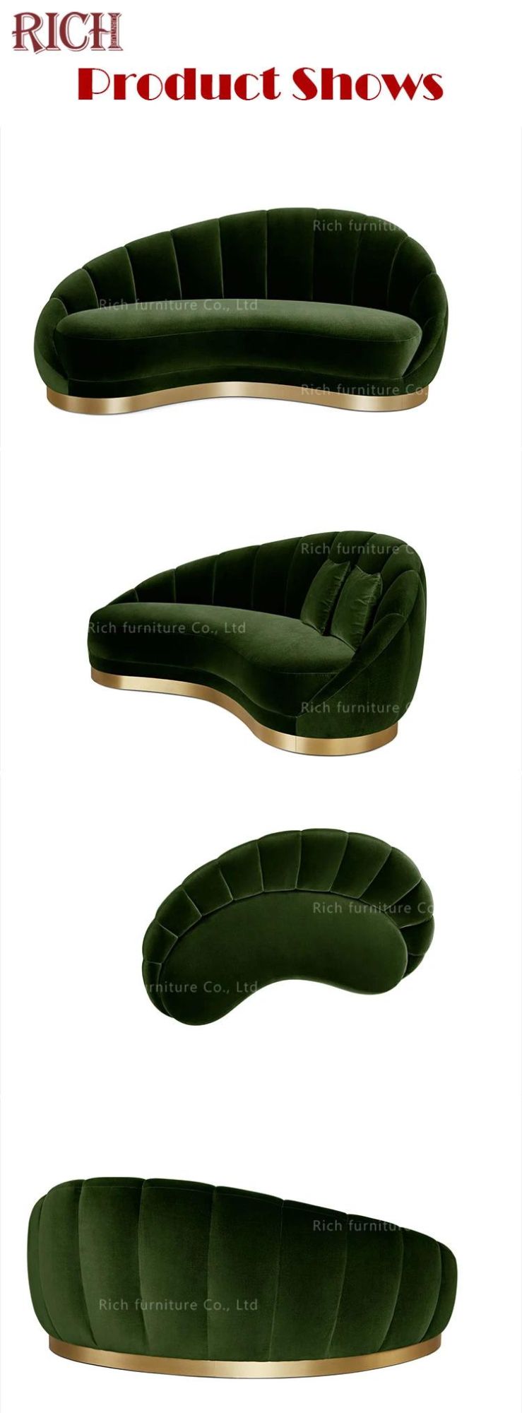 Modern Furniture Velvet Sofa Curved Shell Fabric Sofa