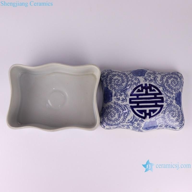 Rxae-FL09-086 Blue and White Rectangular Flower Mouth Happy Pattern Cashew Box Candy Box