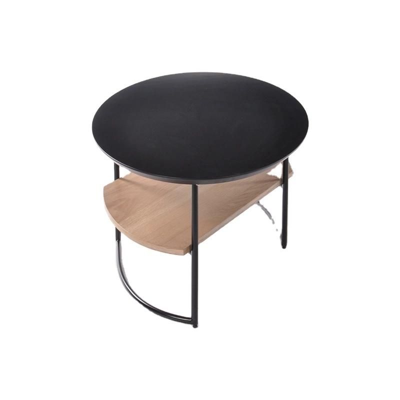 Chinese Supplier Living Room Furniture Wooden Round Coffee Table with Black Legs