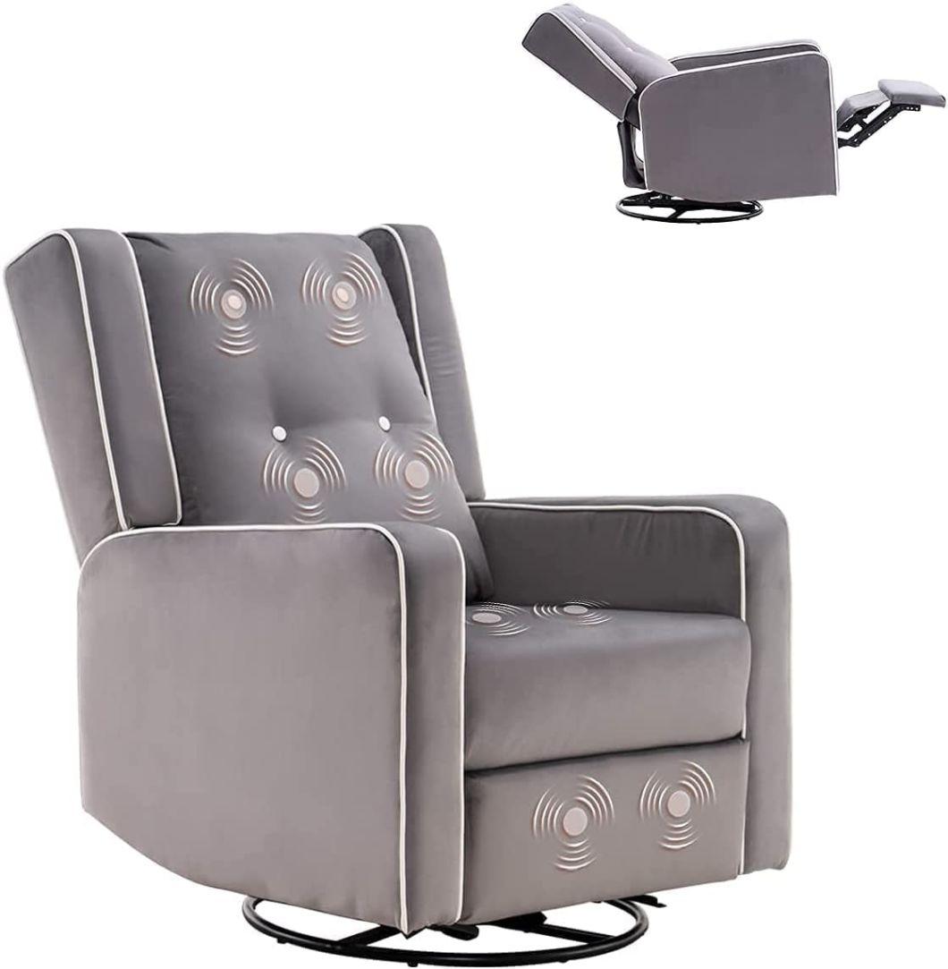 8 Points Vibrating Massage Function Tech Fabric Rock and Swivel Recliner Chair with Customerized Wingback