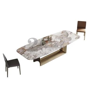 Modern Luxury Style Metal Dining Table Set Nordic Home Furniture Unique Sintered Stone Table with Chair Set