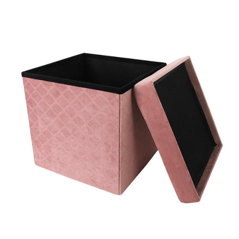 Custom Portable Shoes Changing Stool Luxury Velvet Foldable Storage Ottoman