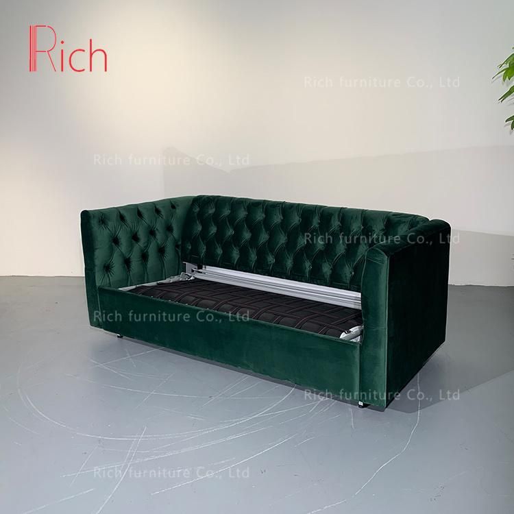 Green Velvet Fabric Sleeper Bed Living Room Airbnb Apartment Sofa Sleeping Bed