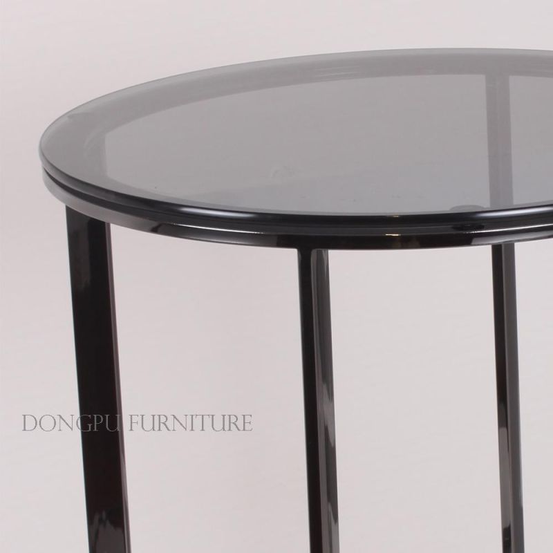 Simple Style Black Metal Glass Top Cheap End Table for Living Room