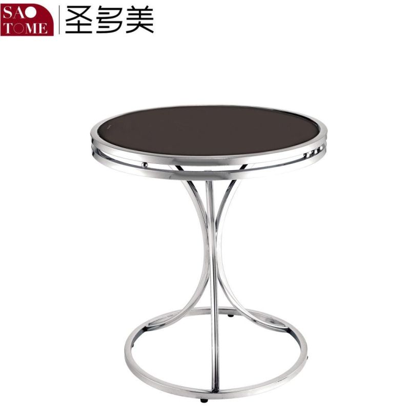 Modern Metal Frame Black Glass Surface Two-Layer End Table