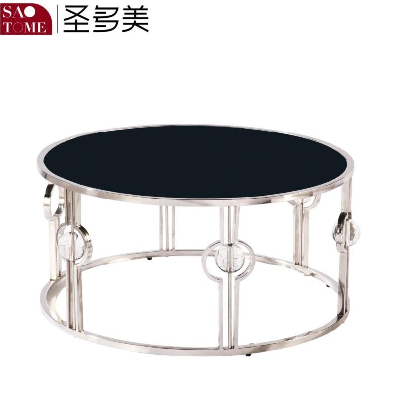 Hot Selling Black Metal Frame Glass Top Two-Layer Coffee Round Table