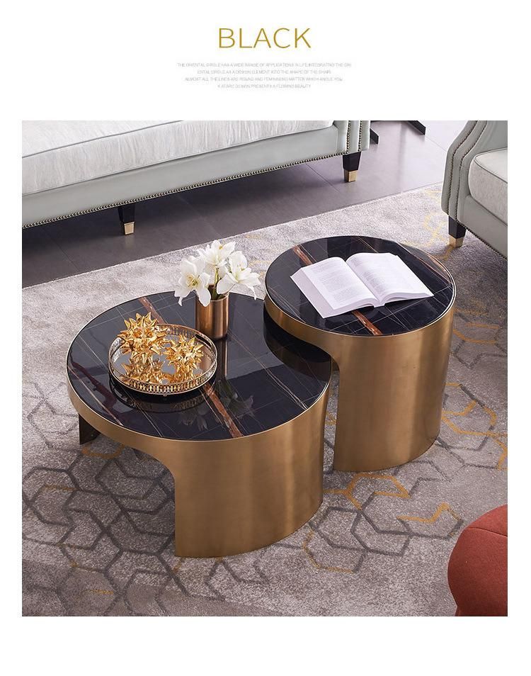 Modern Furniture Stainless Steel Marble Rock Plate Coffee Table Set