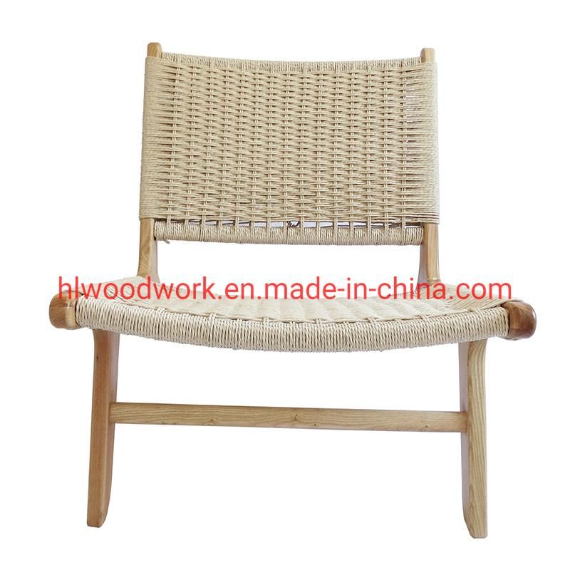 Saddle Chair Ash Wood Frame Natural Color with Woven Rope Without Arm Dining Chair