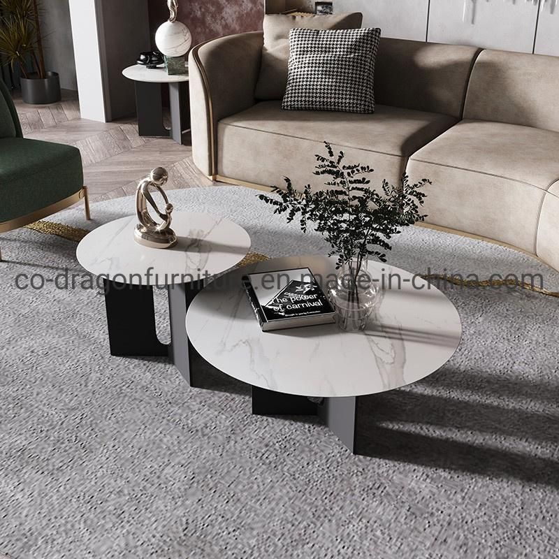 Luxury Livingroom Furniture Marble Top Coffee Table with Steel Legs