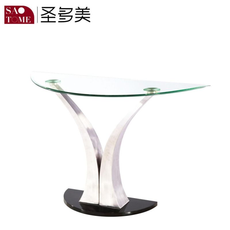 Modern Living Room Furniture Clear Glass High Gloss Black MDF Lamp Table