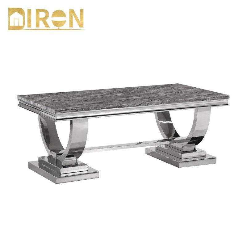 China Wholesale Home Living Room Furniture Modern Design Stainless Steel Marble Top Coffee Table