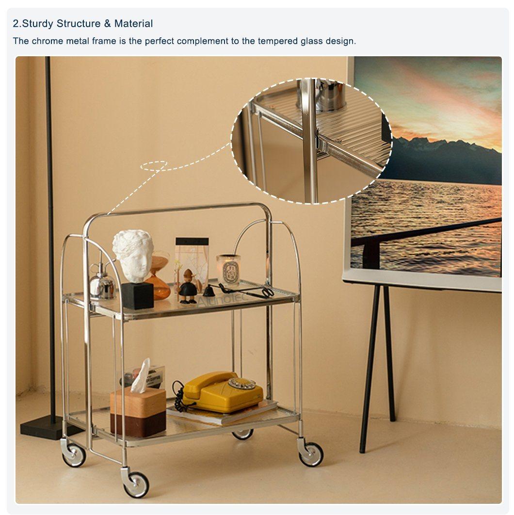 MID-Century Modern Steel Chromed Folding Serving Bar Cart