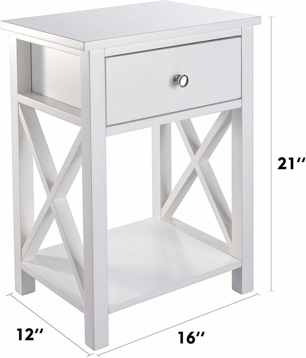 X Frame White Side End Tables with Storage Shelf