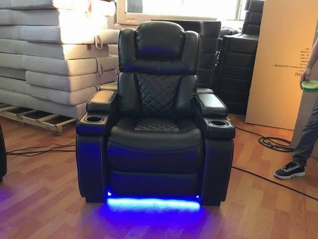 Power Reclining Sofa with LED Light in Leather Gel Material for Living Room Set