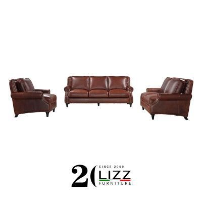 Antique Style Office Home Furniture Brown Leather Couch 1+2+3