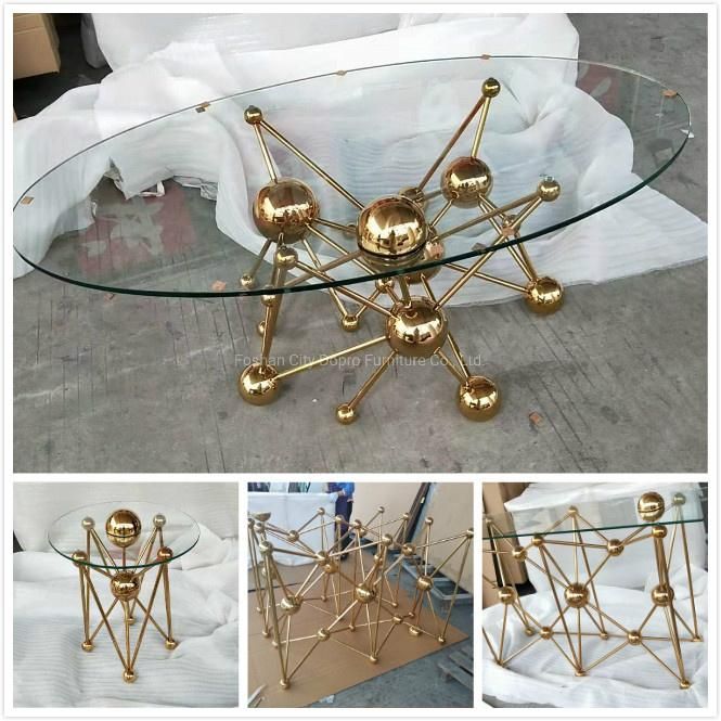 Living Room Furntiure Gold Lamp Table Stainless Steel Round Glass