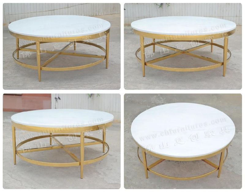 Light Luxury Nordic Marble Round Double-Layer Living Room Stainless Steel Coffee Table